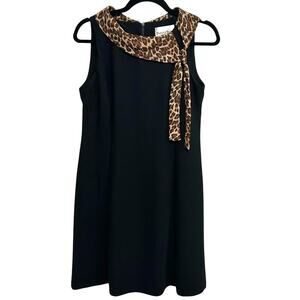 Danny Nicole Vintage Black Sleeveless Dress Leopard Scarf Neck Tie Detail 8P